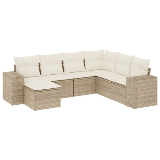 Salon de jardin avec coussins 7 pcs beige résine tressée