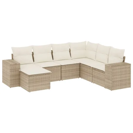 Salon de jardin avec coussins 7 pcs beige résine tressée