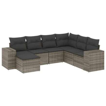 Salon de jardin avec coussins 7 pcs gris résine tressée 2
