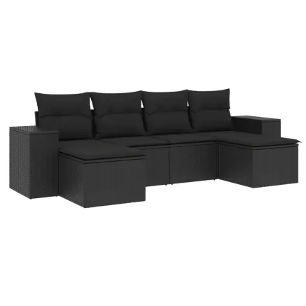 Salon de jardin 6 pcs avec coussins noir résine tressée 2