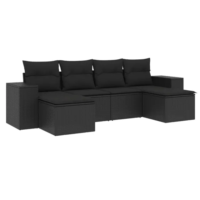 Salon de jardin 6 pcs avec coussins noir résine tressée