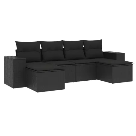 Salon de jardin 6 pcs avec coussins noir résine tressée