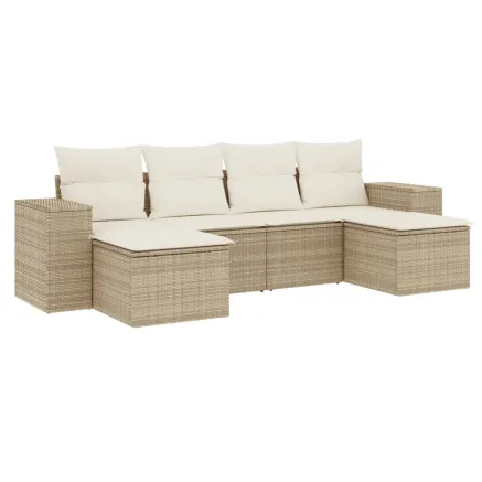 Salon de jardin avec coussins 6 pcs beige résine tressée 2