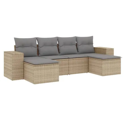 Salon de jardin avec coussins 6 pcs beige résine tressée 2