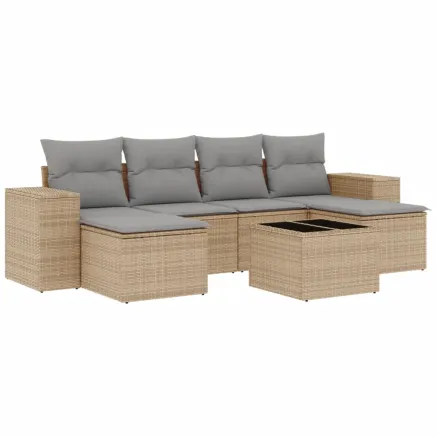 Salon de jardin avec coussins 7 pcs beige résine tressée 2