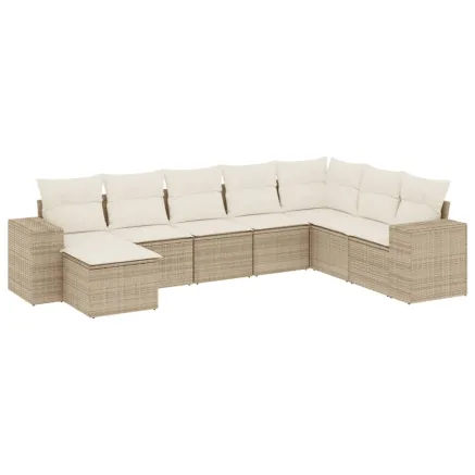 Salon de jardin avec coussins 8 pcs beige résine tressée 2