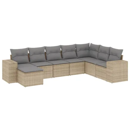 Salon de jardin avec coussins 8 pcs beige résine tressée 2