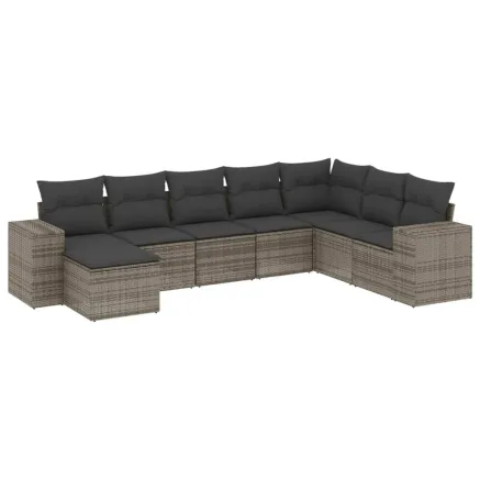 Salon de jardin 8 pcs avec coussins gris résine tressée 2