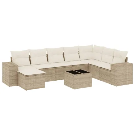 Salon de jardin avec coussins 9 pcs beige résine tressée 2