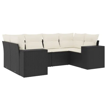 Salon de jardin 6 pcs avec coussins noir résine tressée 2