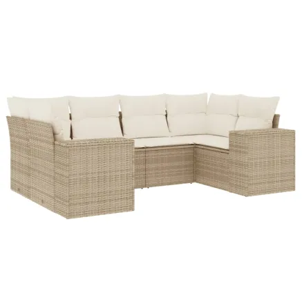 Salon de jardin avec coussins 6 pcs beige résine tressée 2