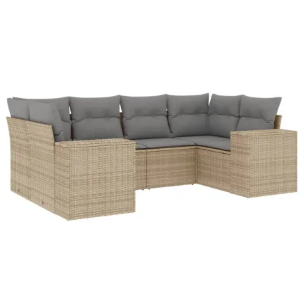 Salon de jardin avec coussins 6 pcs beige résine tressée 2