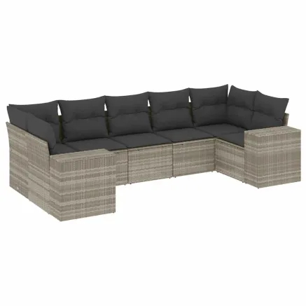 Salon de jardin avec coussins 7 pcs gris clair résine tressée 2