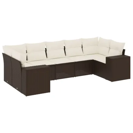Salon de jardin avec coussins 7 pcs marron résine tressée 2