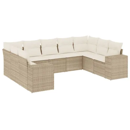 Salon de jardin avec coussins 9 pcs beige résine tressée 2