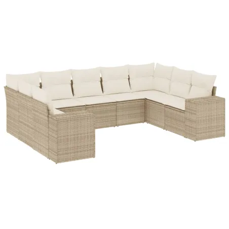 Salon de jardin avec coussins 9 pcs beige résine tressée