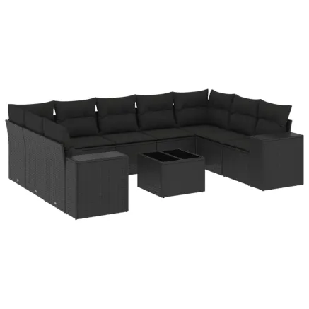 Salon de jardin 10 pcs avec coussins noir résine tressée 2