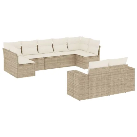 Salon de jardin avec coussins 9 pcs beige résine tressée 2