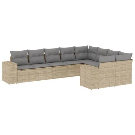 Salon de jardin avec coussins 9 pcs beige résine tressée 2