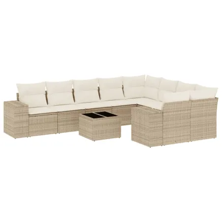 Salon de jardin avec coussins 10 pcs beige résine tressée 2