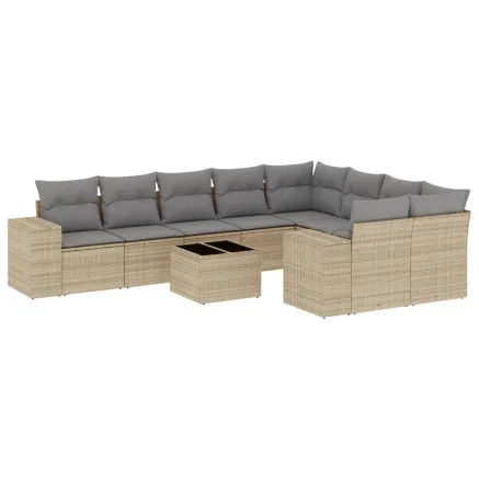 Salon de jardin avec coussins 10 pcs beige résine tressée 2