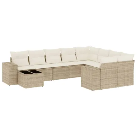 Salon de jardin avec coussins 10 pcs beige résine tressée 2