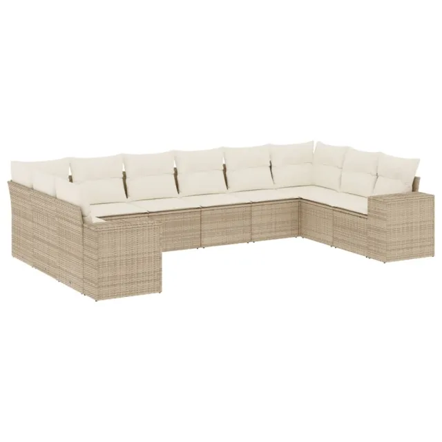 Salon de jardin avec coussins 10 pcs beige résine tressée