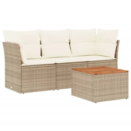 Salon de jardin avec coussins 4 pcs beige résine tressée