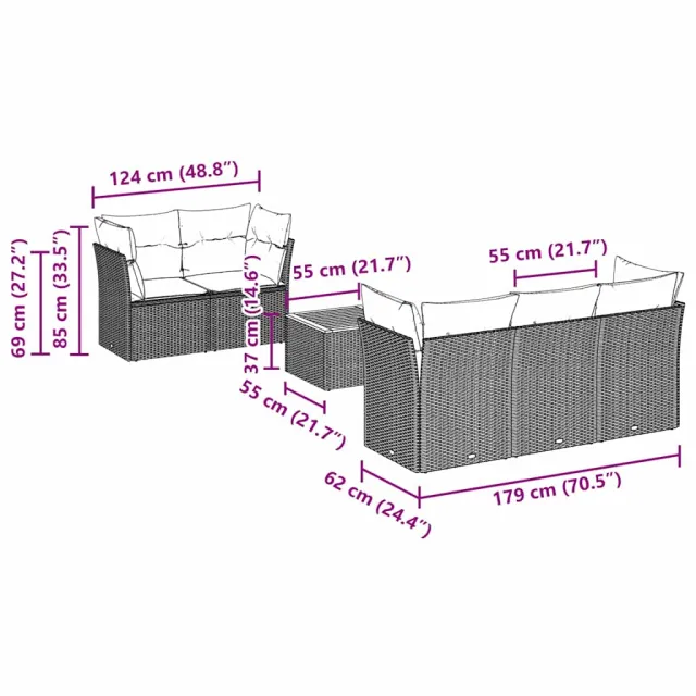 Salon de jardin 6 pcs avec coussins noir résine tressée