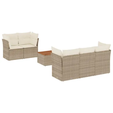 Salon de jardin avec coussins 6 pcs beige résine tressée 2