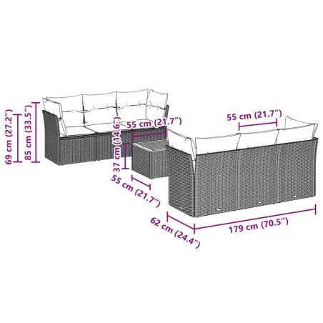 Salon de jardin 7 pcs avec coussins noir résine tressée