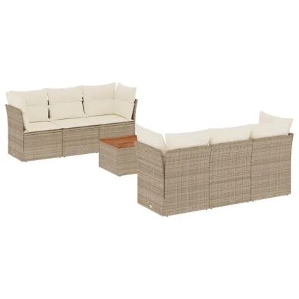 Salon de jardin avec coussins 7 pcs beige résine tressée 2