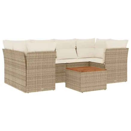 Salon de jardin avec coussins 7 pcs beige résine tressée 2