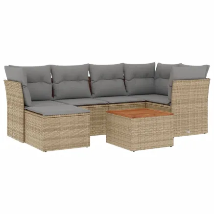 Salon de jardin avec coussins 7pcs mélange beige résine tressée 2
