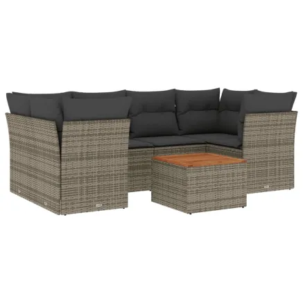 Salon de jardin avec coussins 7 pcs gris résine tressée 2