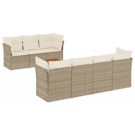 Salon de jardin avec coussins 8 pcs beige résine tressée 2