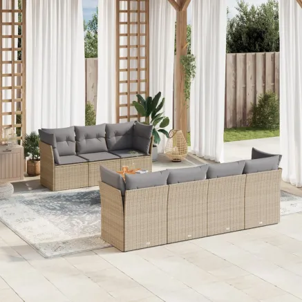 Salon de jardin avec coussins 8pcs mélange beige résine tressée