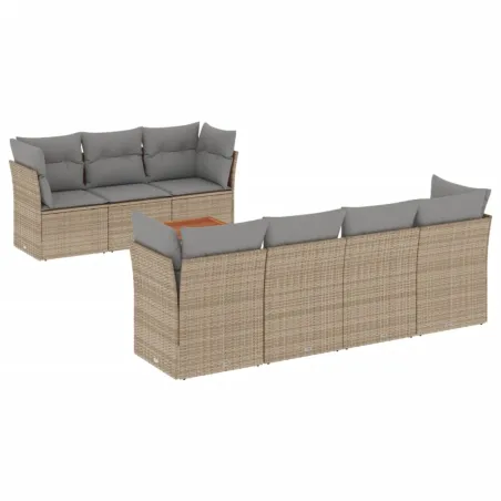 Salon de jardin avec coussins 8pcs mélange beige résine tressée