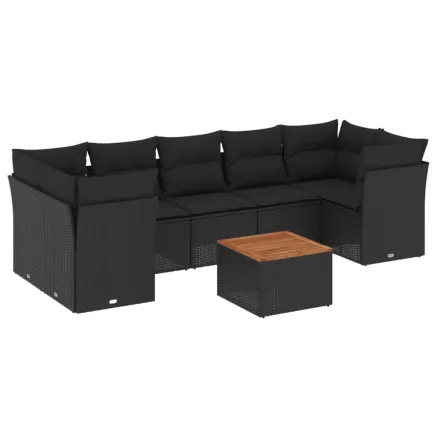 Salon de jardin 8 pcs avec coussins noir résine tressée 2