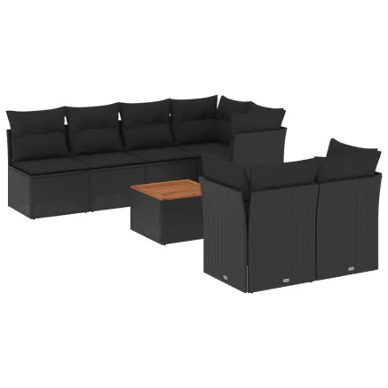 Salon de jardin 8 pcs avec coussins noir résine tressée 2