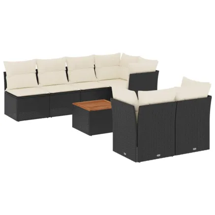 Salon de jardin 8 pcs avec coussins noir résine tressée 2