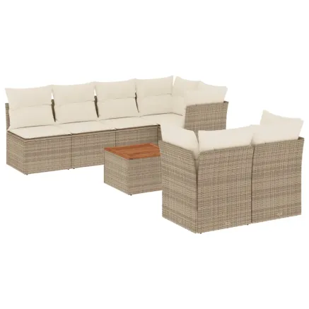 Salon de jardin avec coussins 8 pcs beige résine tressée 2