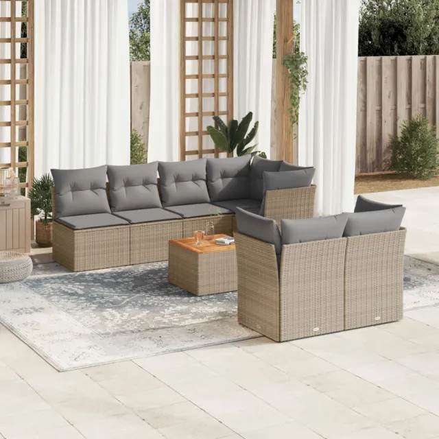 Salon de jardin avec coussins 8pcs mélange beige résine tressée