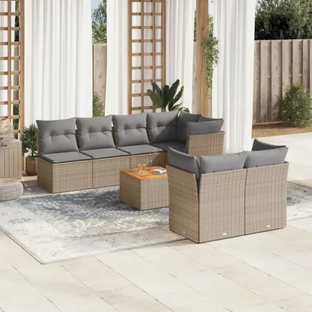 Salon de jardin avec coussins 8pcs mélange beige résine tressée