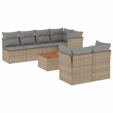 Salon de jardin avec coussins 8pcs mélange beige résine tressée