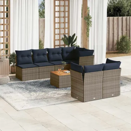 Salon de jardin 8 pcs avec coussins gris résine tressée