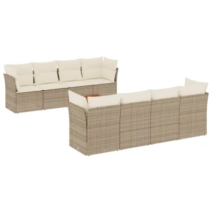 Salon de jardin avec coussins 9 pcs beige résine tressée 2