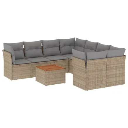 Salon de jardin avec coussins 9pcs mélange beige résine tressée 2