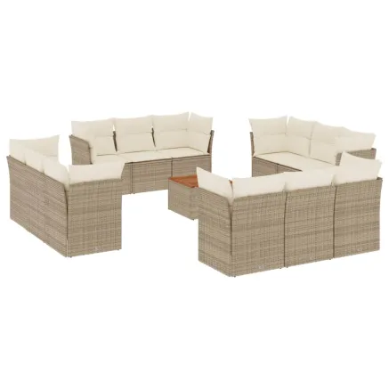 Salon de jardin avec coussins 13 pcs beige résine tressée 2