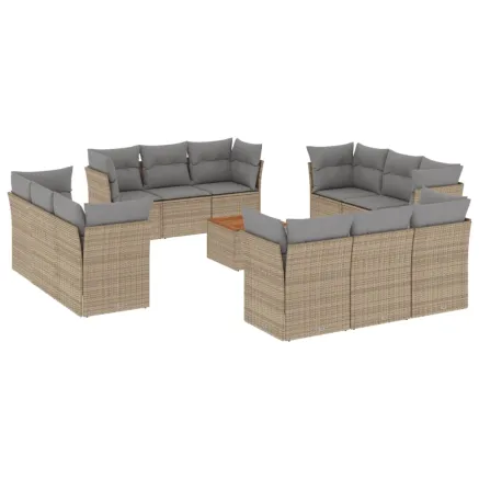 Salon de jardin et coussins 13 pcs mélange beige résine tressée 2